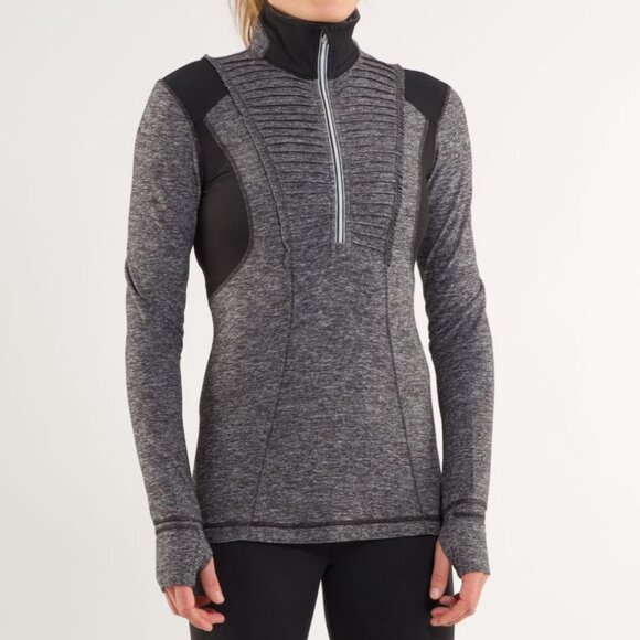 Lululemon Athletica Women's Run Your Heart Out Ruffle QuarterZip Black Gray 4 - Picture 2 of 13